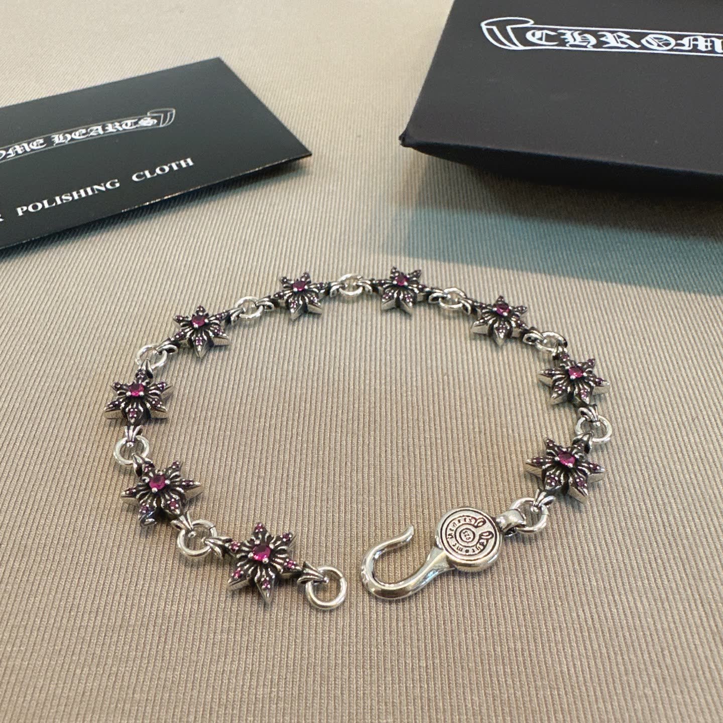 Chrome Hearts Silver Bracelet with Red Stones